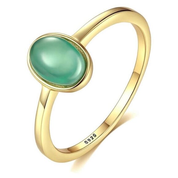 18k Gold Plated over 925 sterling silver Cabochon 7x5 created oval Emerald Ring - Picture 2 of 6